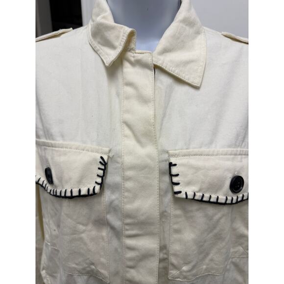 Zara Womens SZ S Jacket white brown emblished seashells tassels button beach - Picture 6 of 7